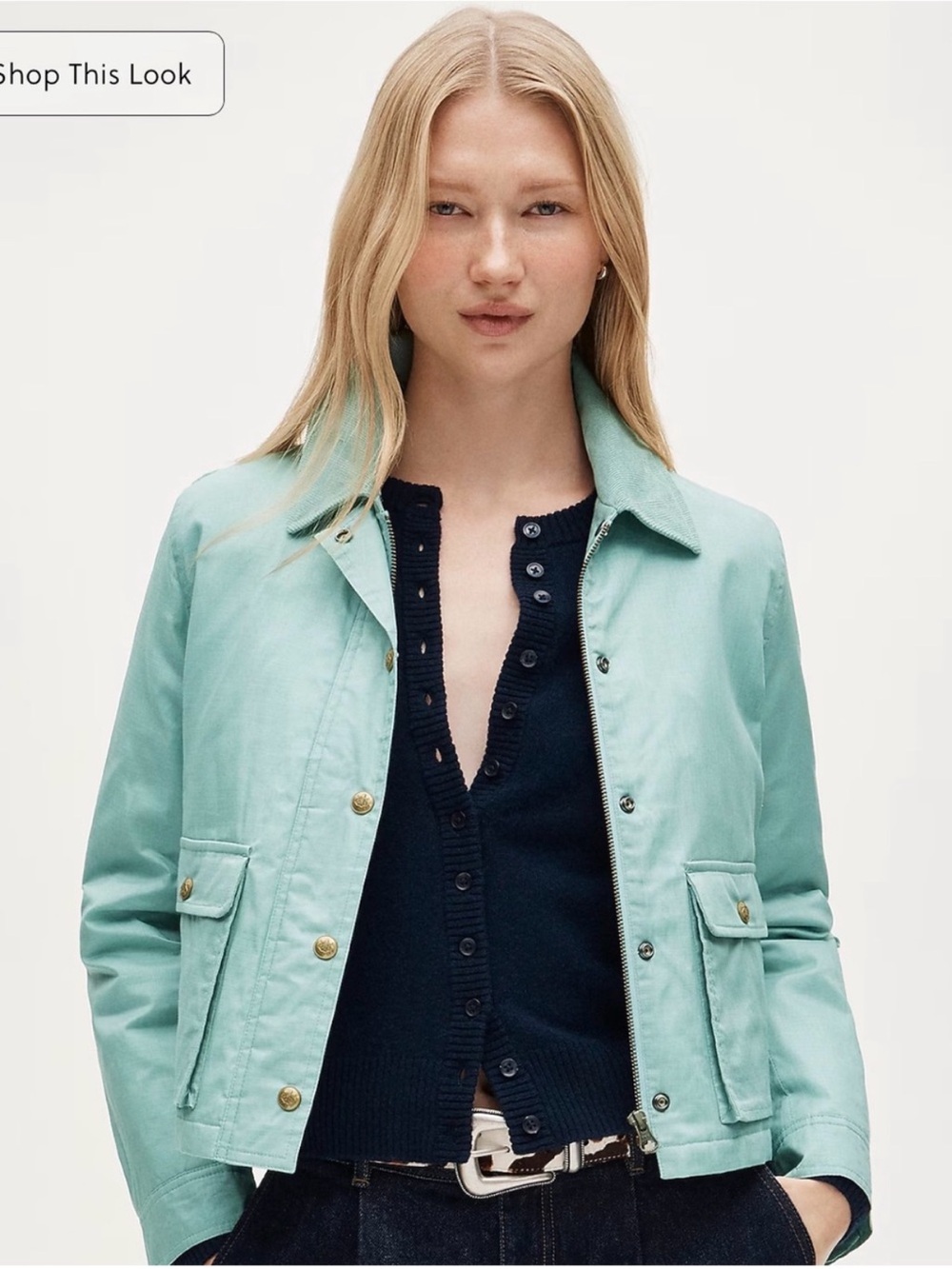 NWT J. Crew Cropped Barn Jacket Size Medium Sea Blue Green Read
